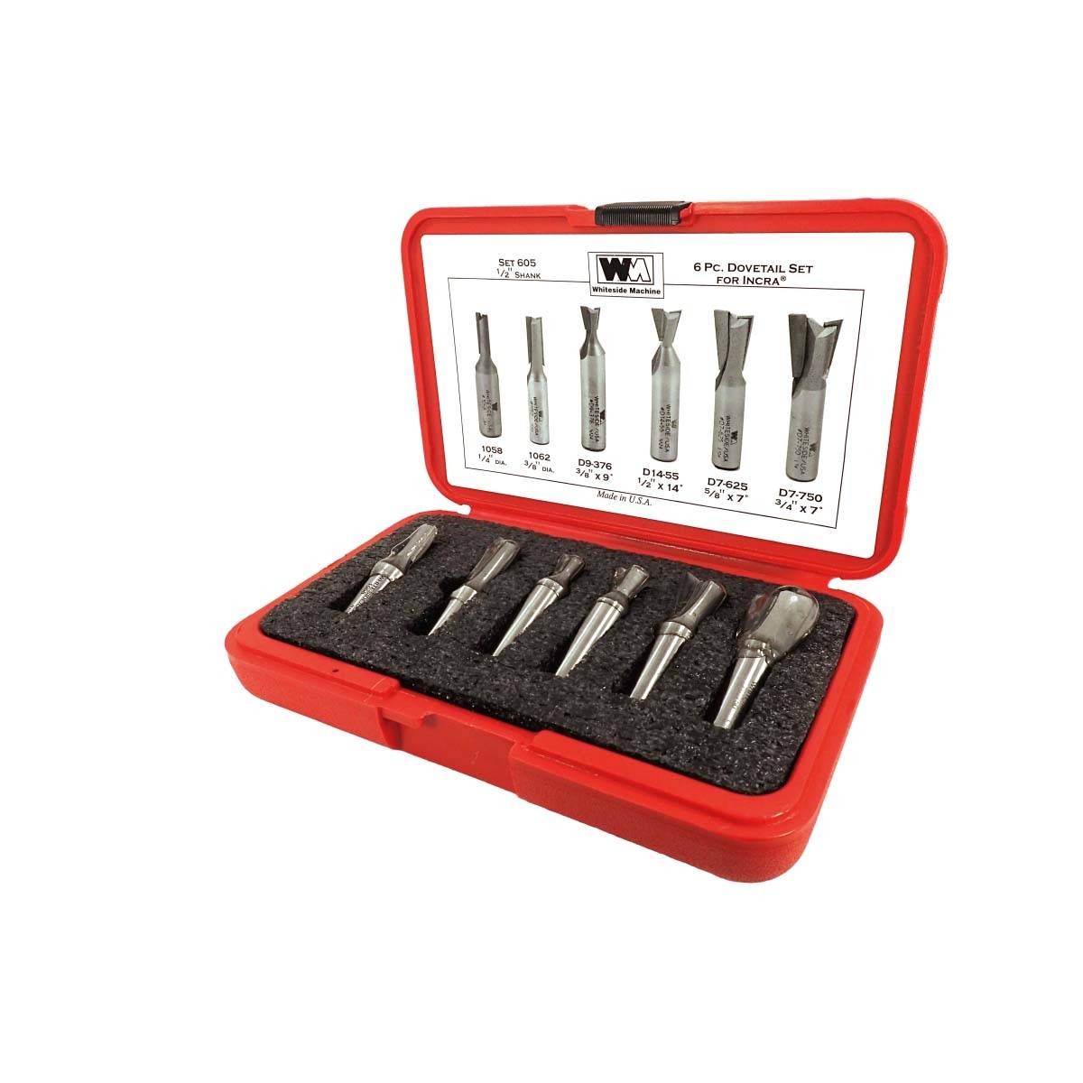 6pc.Incra Dovetail Router Bit Set (1/2" Shank), 605 (Whiteside Machine)