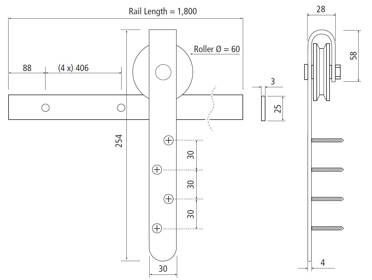 Mini Flat Rail Barn Door Hardware Kit Surface Mount